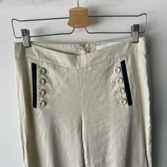 Anthropologie Leifsdottir Pant Womens 4 Cream Black Lace Wide Leg Coastal Sailor - Picture 2 of 9